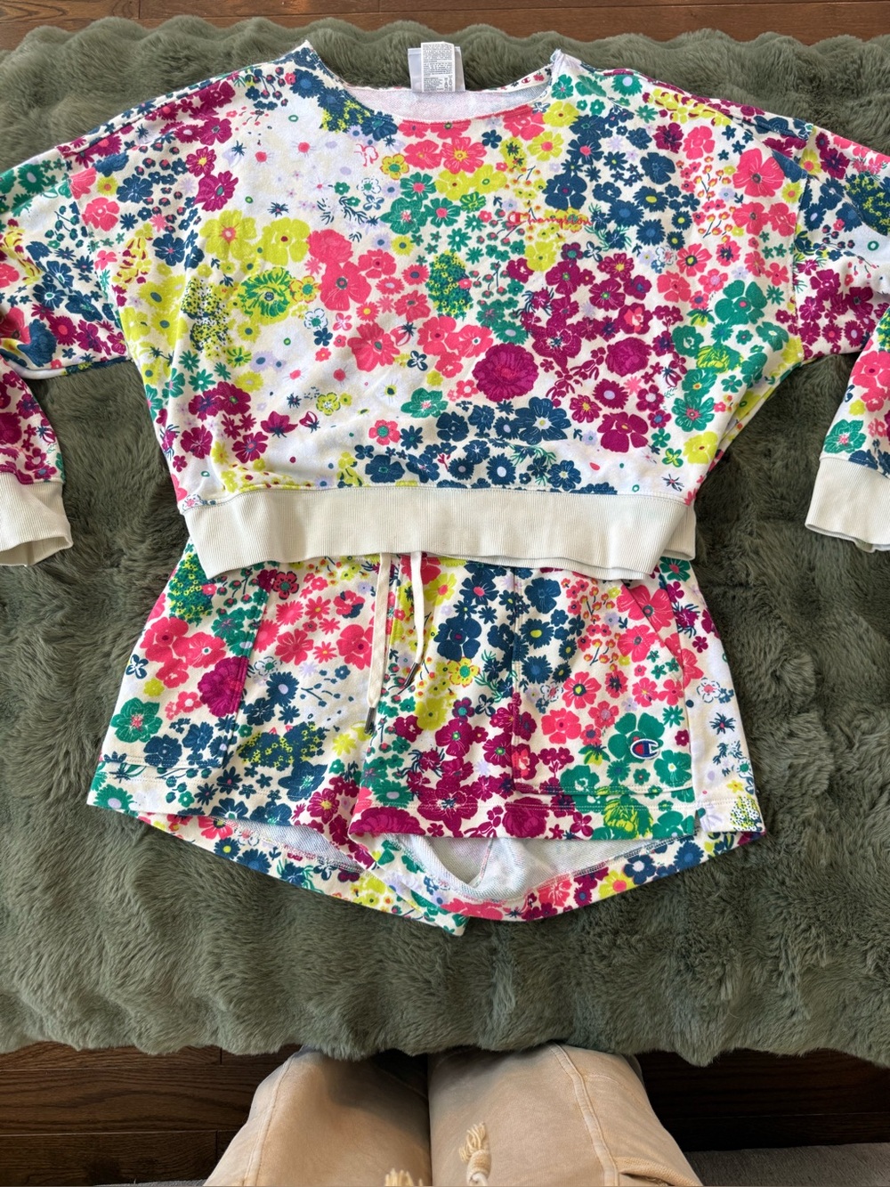 Champion Floral Print Two-Piece Sweatshirt Lounge Set Size Large